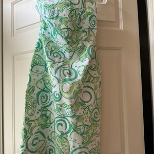 Vintage Lilly Pulitzer Green Fish Print Strapless Dress Size 2 Never Worn
